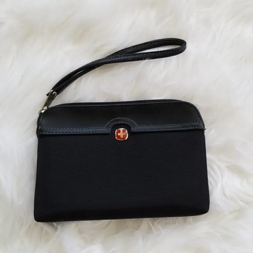 Swiss Wristlet Cosmetic Bag Black Zip Top
